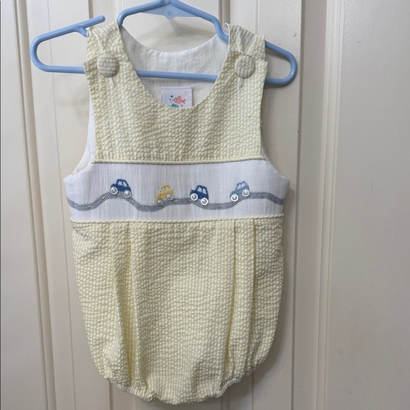 Yellow Baby Romper with Car Embroidery - Picture 1 of 5
